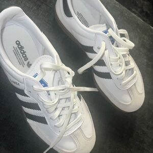 Big Kids Adidas Samba White and Black Sneakers